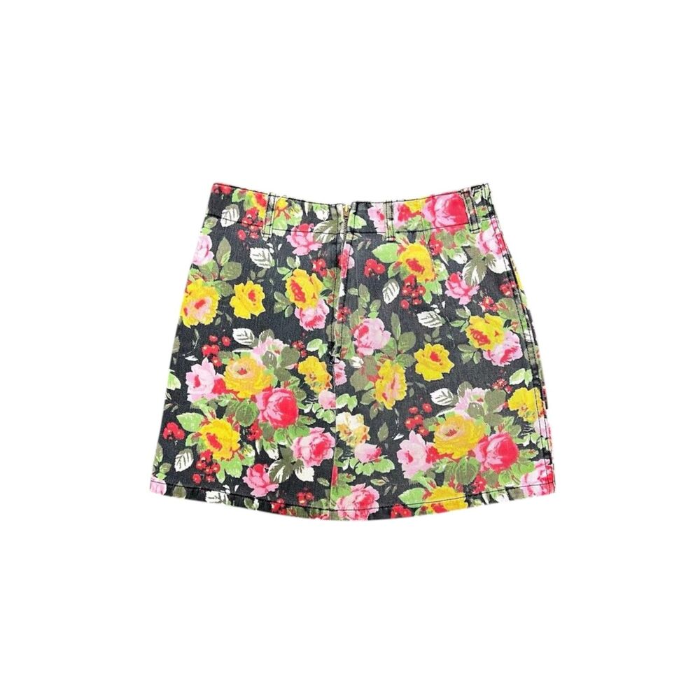 1990s BONGO high waist denim floral print mini skirt made in USA size 25” waist